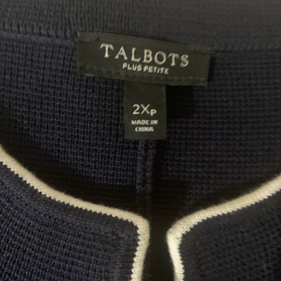 Talbots Navy Blue Military Inspired Knit Sweater Jacket - Size 2X Petite - Picture 5 of 7